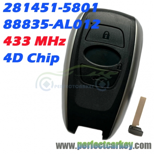 281451-5801 / 88835-AL012 433MHz 4D Chip Smart Key for Subaru BRZ Legacy Impreza