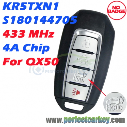 No Badge S180144705 / KR5TXN1 433MHz 4A Chip Smart Key for Infiniti QX50