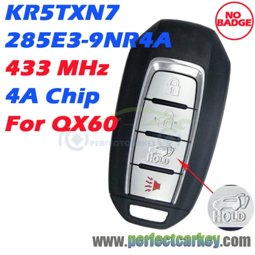 No Badge 285E3-9NR4A / KR5TXN7 433MHz 4A Chip Smart Key for Infiniti QX60