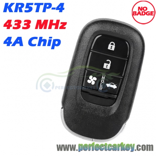 KR5TP-4 ​433MHz 4A Chip 4 Button (Fan+Trunk) Smart Key for Honda CRV Civic Accord 2022