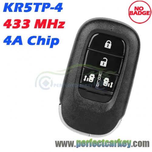 KR5TP-4 ​433MHz 4A Chip 4 Button (Sliding Door) Smart Key for Honda CRV Civic Accord 2022