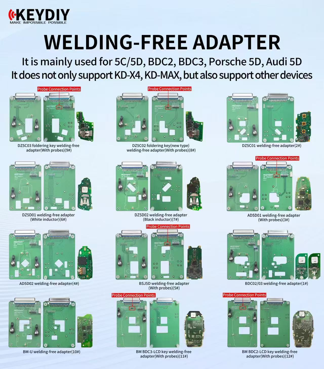 KEYDIY Clamp Adapter Type 12pcs Work with KD-X4, KD MAX and Other Devices Support Permanent Free Use
