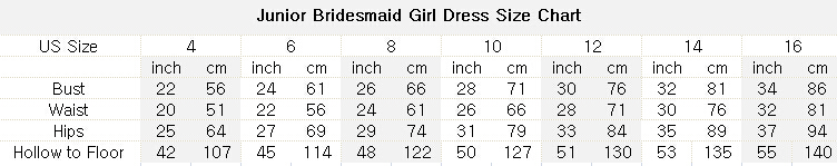 Us Girls Dress Size Chart