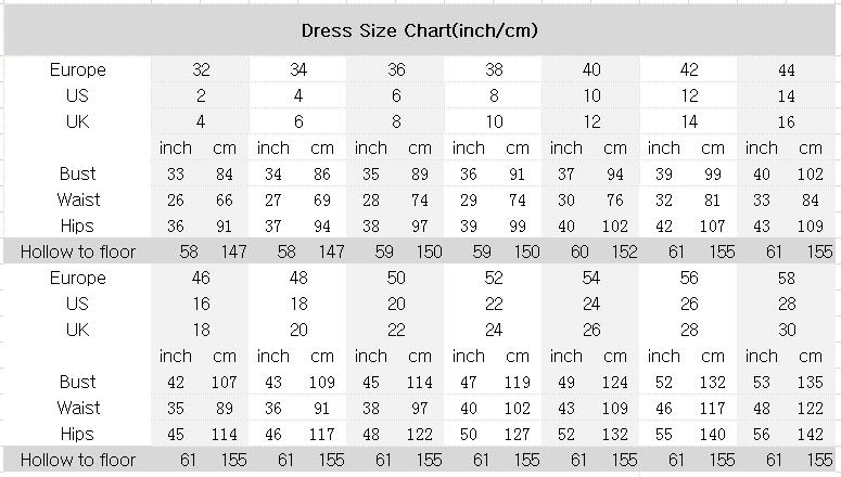 China Dress Size Chart