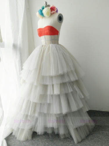 Light Grey Coral Wedding Gown Party Dress