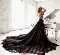 Black Wedding Dress With Long Train ...