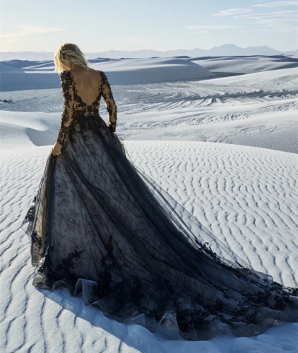 black wedding dresses with long trains