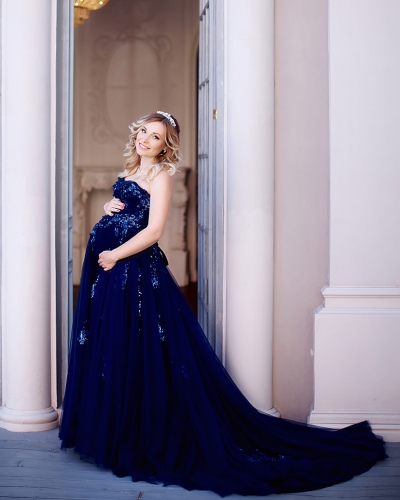 Royal Blue Sequin Tulle Sexy Prom Dress Pregnant Dress