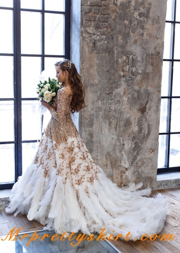 Luxury Ivory Feather Photoshot Dress
