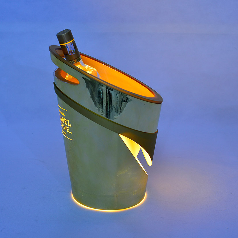 Jixi ABS led double walled ice bucket with golden color