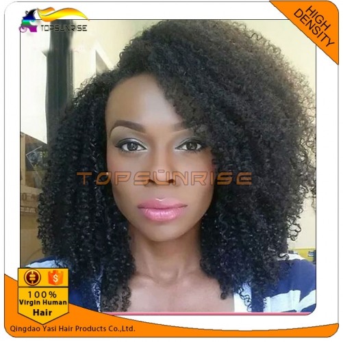 Wholesale Cheaper human short afro kinky curly hair lace front wig, glueless brazilian hair u part wig for black women