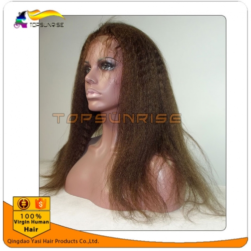 Wholesale Cheaper human hair kinky straight lace front brazilian hair wig, glueless u part wig for black women