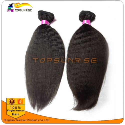 Factory direct sales 8A 100% virgin human kinky straight hair weave double drawn  kinky straight virgin hair  ,unprocessed virgin peruvian hair weft