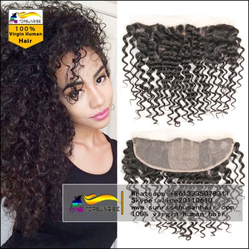 Hot selling 8A virign human hair silk base Lace frontal Bleached Knots 13x4 lace ,4x4 silk base curly lace frontal with baby hair
