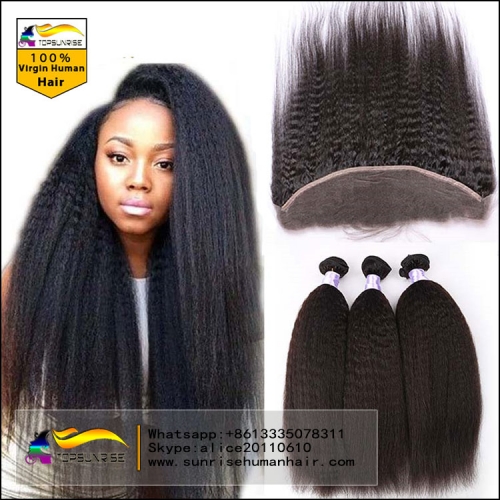 Ear To Ear Lace Frontal Closure With Bundles Top 8A Brazilian Virgin Hair With Closure kinky straight Hair With Closure Human Hair