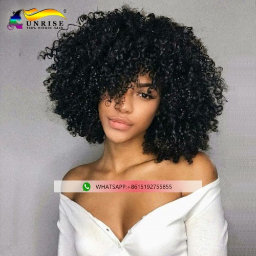 Factory price kinky curly human hair lace front wigs with baby hair high density lace front wig Malaysian hair for black women