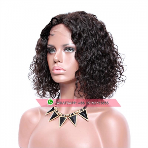 Wholesale High density human hair bob wigs Tight curly ,lace front high density  bob cut wigs Pre Plucked