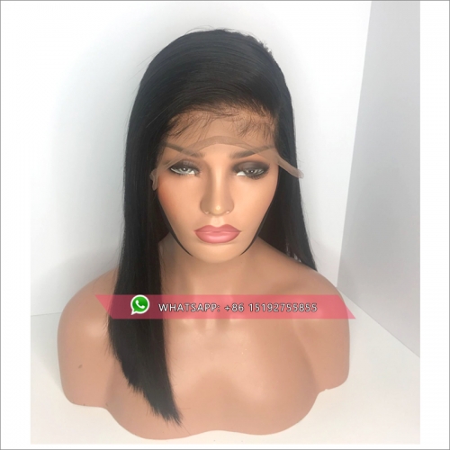 Short Straight Blunt Lace Front Human Hair Wigs Natural Color Remy Hair