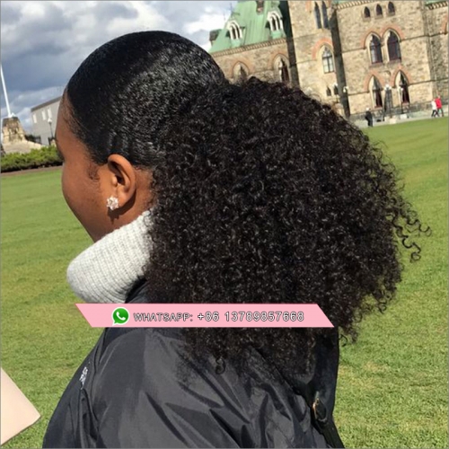 Free shipping Beauty Kinky Curly Wavy Drawstring Ponytail Human Hair Afro Clip In Extensions for women Pony Tail Remy Natural Black