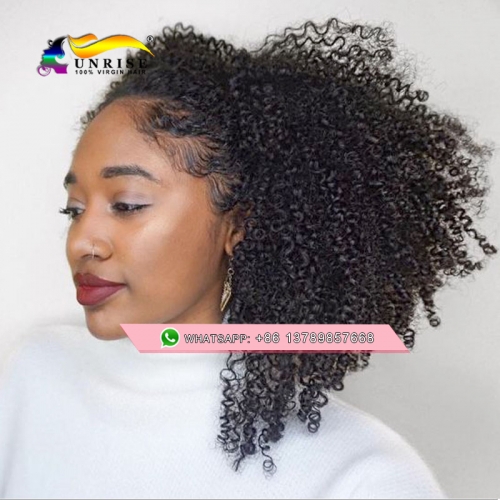 Free shipping  Lady Beauty Drawstring Ponytail Afro Kinky Curly Human Hair Extensions Non-Remy Indian Pony Tail For African American Women