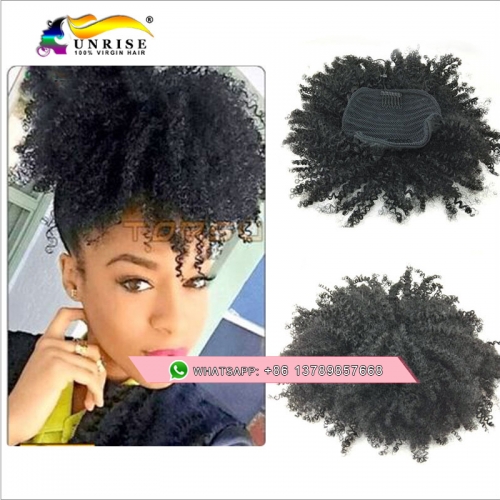 100%  human hair afro kinky curly ponytail,malaysian hair ponytail, natural color,100g/120g/140g drawstring ponytail hair