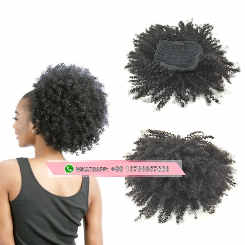 Afro Kinky Curly Ponytail Brazilian Remy Human Hair Drawstring Afro Puff Pony Tail Clip In Hair Extensions Ponytail