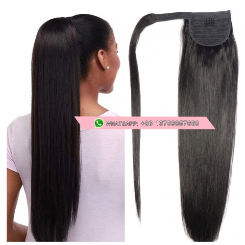 Free shipping silk straight  Ponytail Human Hair Brazilian Remy Clips In Human Hair Extensions For Black Women