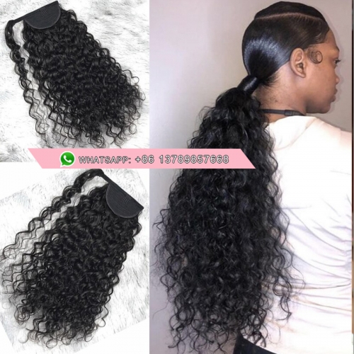 Curly Human Hair Strap Ponytail Extensions, 100% Unprocessed Brazilian Virgin Hair Wrap Around Ponytails, Magic Paste with Comb Clip in Kinky Curly Po