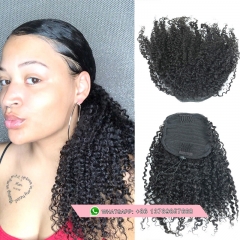 Kinky Curly Drawstring Ponytails For Women Brazilian 100% Human Hair Clip In Hair Extension Natural Black