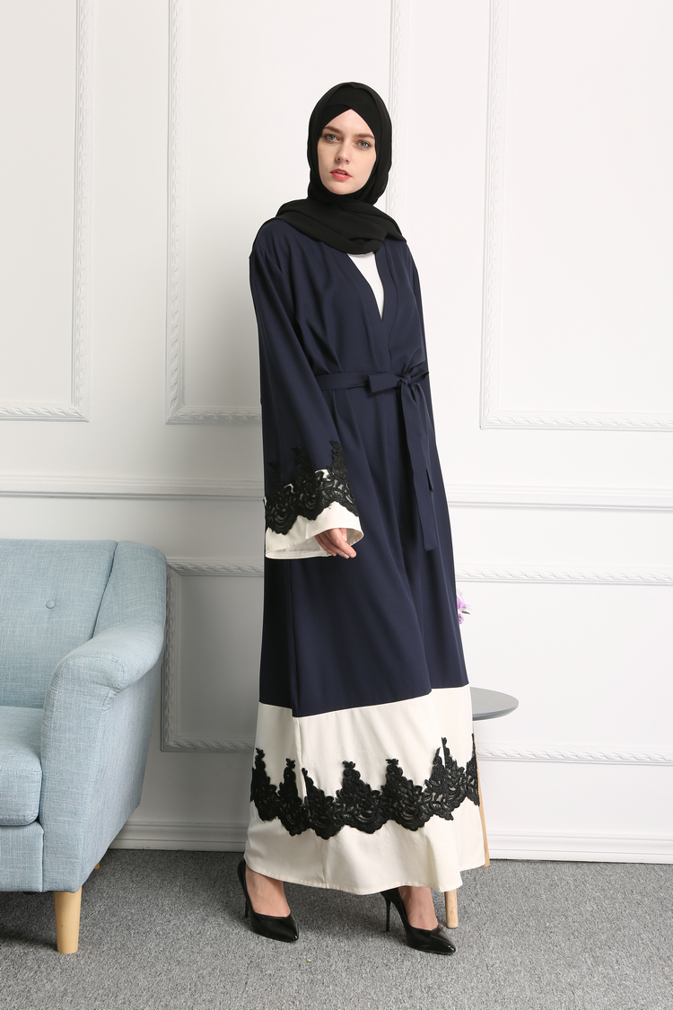 High-end patchwork muslim women wear dubai front open abaya-LR35,ABAYA