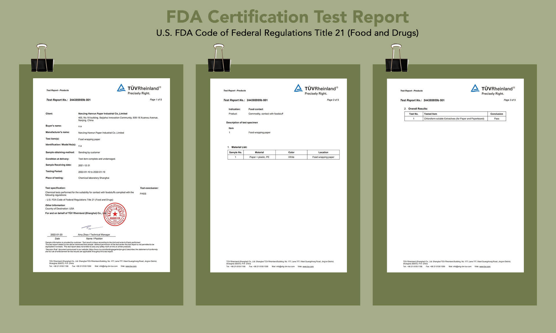 Nature paper FDA Certification Test Report U.S. FDA Code of Federal Regulations Title 21 (Food and Drugs)