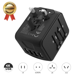 International Travel Adapter Universal Power 4 USB Wall Charger AC Wall Outlet Plugs Converter for US, EU, UK, AU European 160 Countries (Black)