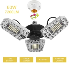 Three Leaf Garage Light, 60W 7200lm Garage Lights Deformable LED Garage Lighting Bulbs Shop Light for Garage