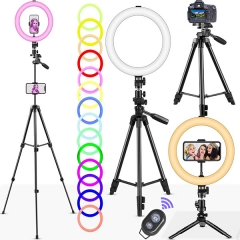Selfie Ring Light 15 RGB Colors with 50'' Tripod Stand/Camera Tripod and Phone Holders