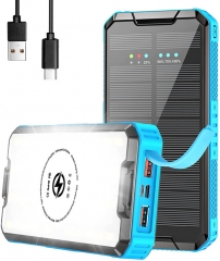 URJD PD 20W Solar Charger Power Bank 30000mAh Solar Phone Charger with Wireless Charging 10W, 3 Outputs, Big LED Camping Lights, IP67 Waterproof, PD and QC 3.0 Fast Charging