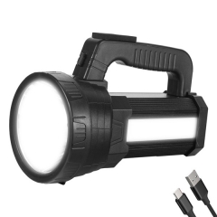 Super Bright LED Spotlight Flashlight Rechargeable 10000mAh High Lumens Long Lasting Spot Light CREE Waterproof Tactical Torch, 5 Light Modes Side Floodlight, Handheld Flashlights with USB Output