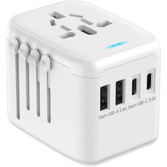 JMFONE International Power Plug Adapter, Universal Travel Adapter with 2 USB-C & 2 USB-A Ports and Multi AC Sockets, All-in-One Worldwide Travel Outlet Charger Adapter for EU US UK AU 200+ Countries