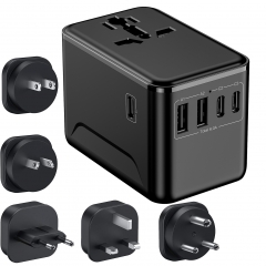 JMFONE Type D Universal Travel Adapter for India & Africa, 30W Fast Charger 3 USB-C & 2 USB-A Ports, 2500W AC Outlet, International Travel Plug Adapter also with EU UK US AUS Plugs for 200+ Countries