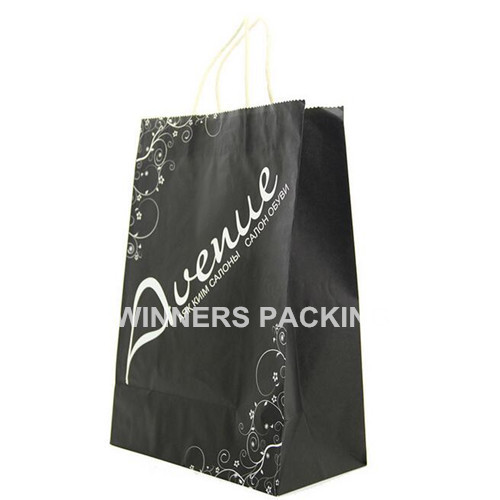 shopping/gift/bakery cheap small flat handle kraft paper bag with logo print