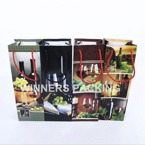 High Quality Customized Glossy Wine Bottle Gift Paper Bag