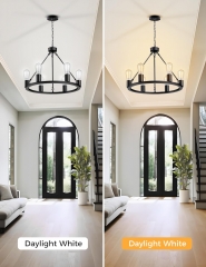 6-Light Black Wagon Wheel Style Chandelier