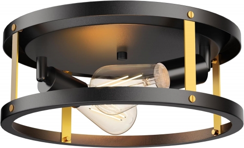 2-Light Black Flush Mount Ceiling Lamp