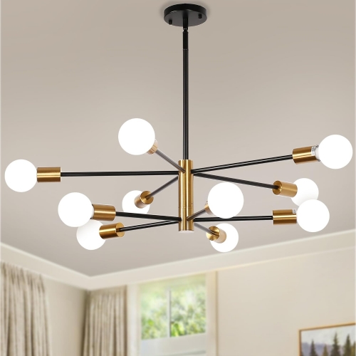 10-Light Black & Golden Spuntik Chandeliers