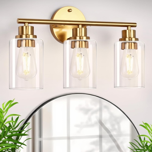 3-Light Golden Bathroom Vanity Lamp