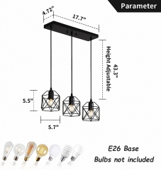 3-Light Black Metal Cage Pendant Light