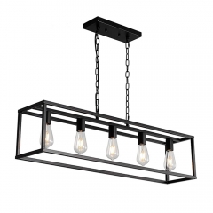 5-Light Black Metal Cage Pendant Light