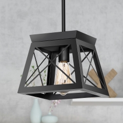 1-Light Black Cage Farmhouse Pendant Light