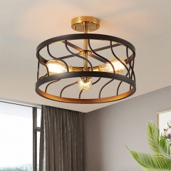 3-Light Black&Gold Rustic Ceiling Light