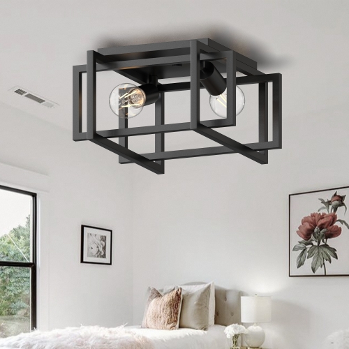 2-Light Square Black Rustic Ceiling Light