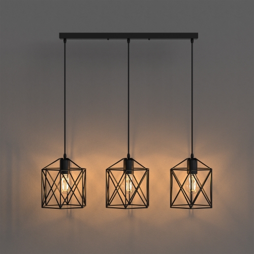 3-Light Black Metal Cage Pendant Light